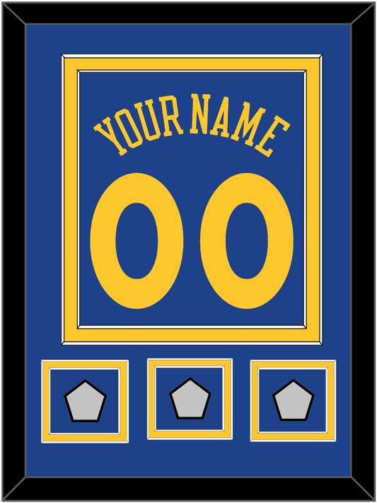 Golden State Name & Number With 3 Champions Patches - Road Blue (2010-2019) - Signature Tier 2