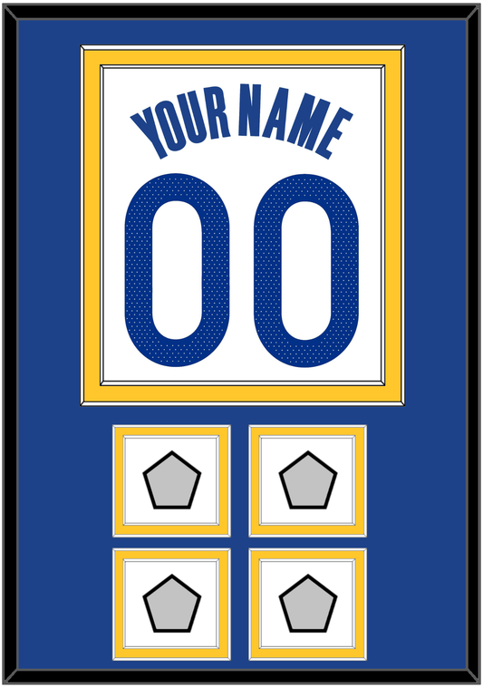Golden State Name & Number With 4 Champions Patches - White Association - Signature Tier 2
