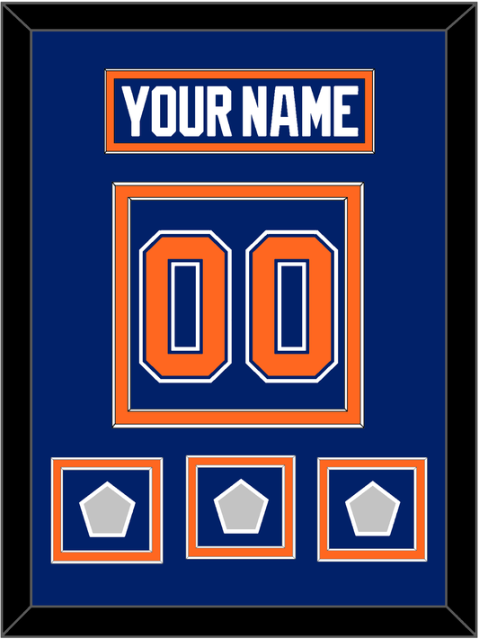 Edmonton Nameplate & Number (Back) With 3 Stanley Cup Champions Patches - Road Blue (1981-1994) - Signature Tier 2