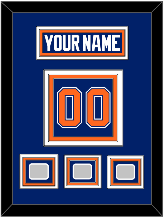 Edmonton Nameplate & Number (Back) With 3 Stanley Cup Champions Patches - Road Blue (1981-1994) - Premier Tier 2
