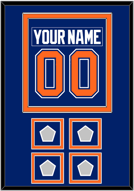 Edmonton Nameplate & Number (Back) Combined With 4 Stanley Cup Champions Patches - Road Blue (1981-1994) - Signature Tier 2