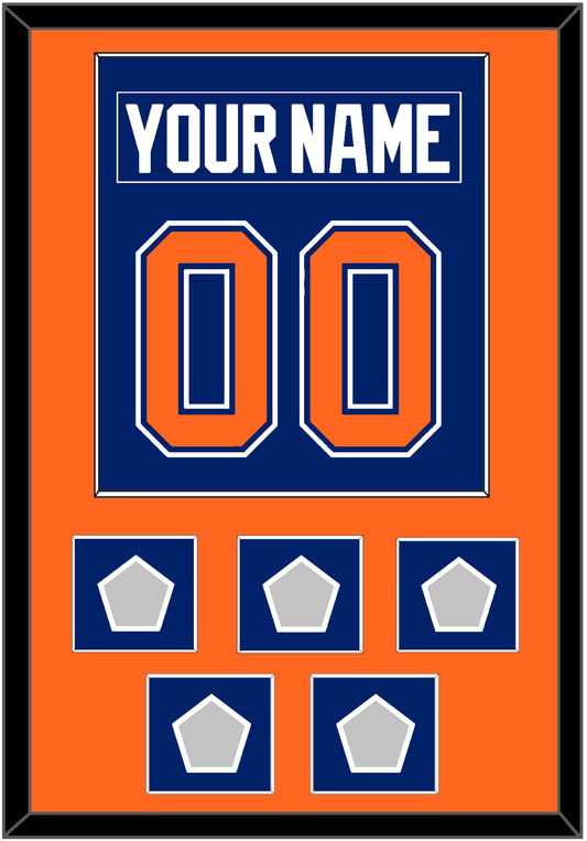 Edmonton Nameplate & Number (Back) Combined With 5 Stanley Cup Champions Patches - Road Blue (1981-1994) - Essential Tier 2