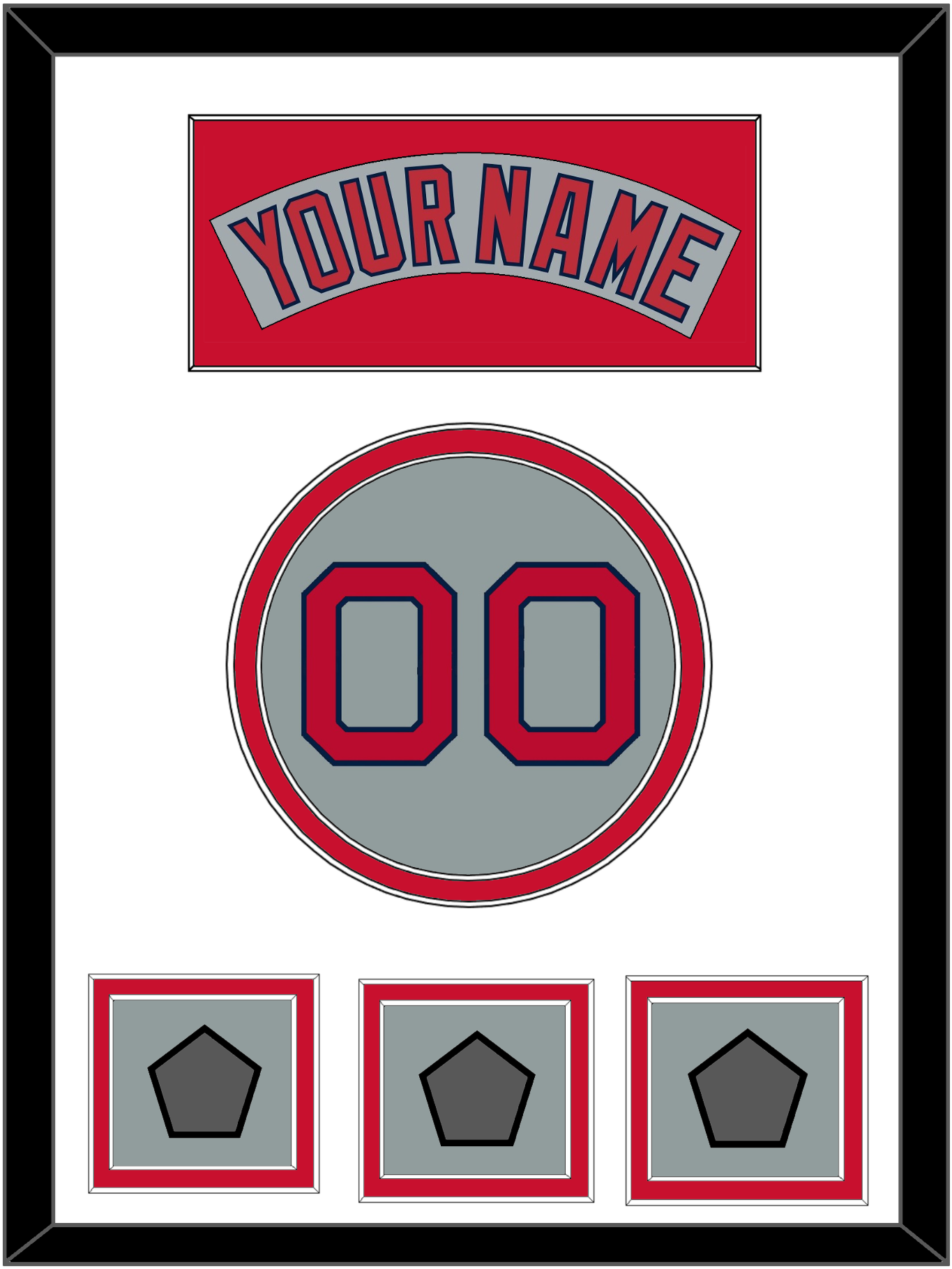 Boston Nameplate, Number & Three World Series Jersey Patches - Road Gray (1992-2008) - Signature Tier 2