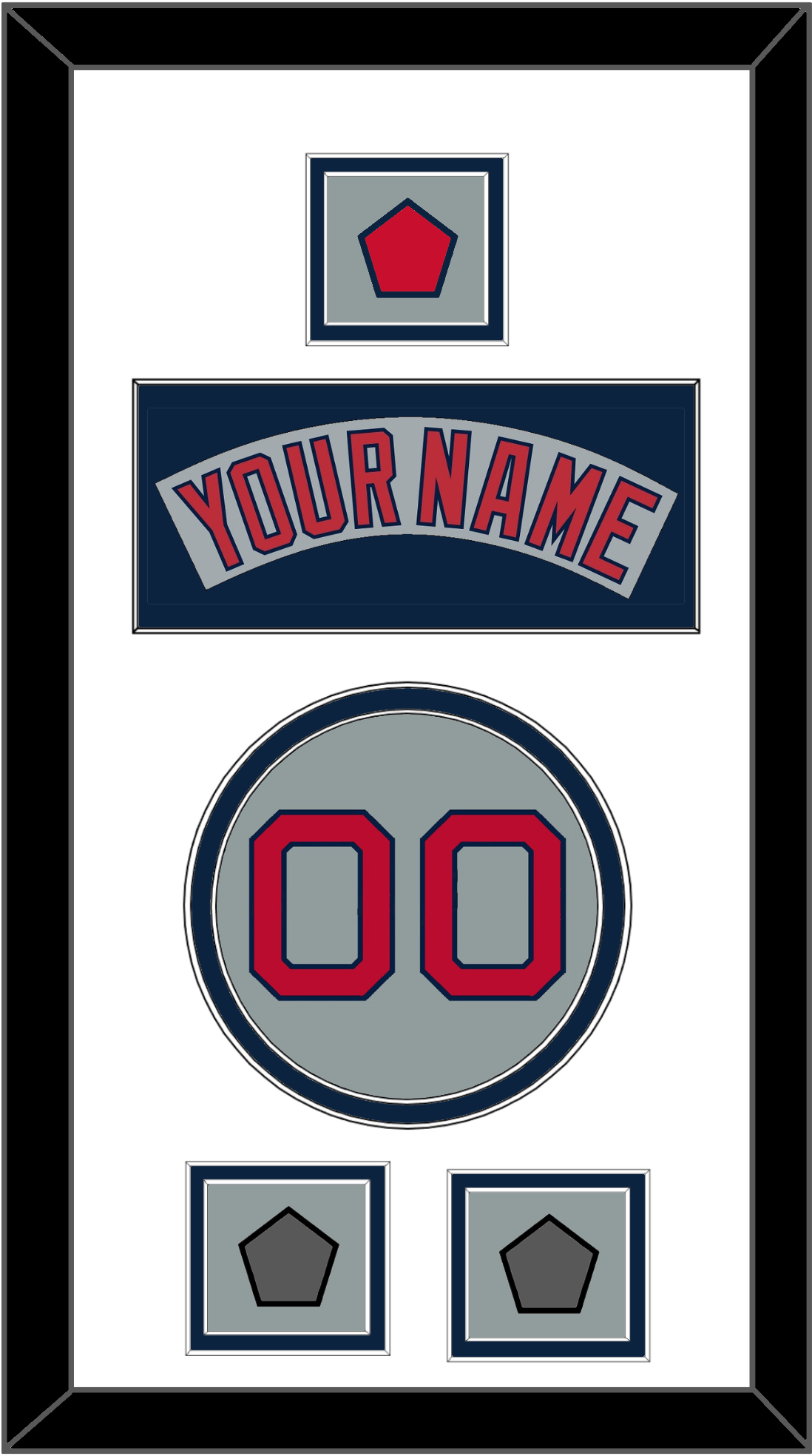 Boston Nameplate, Number, Logo Patch & Two World Series Champions Patches - Road Gray (1992-2008) - Signature Tier 1