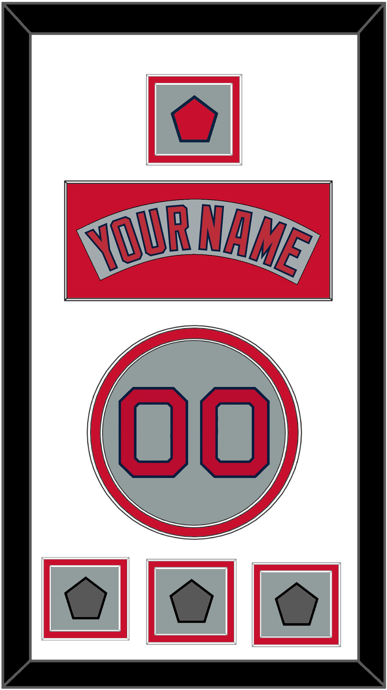 Boston Nameplate, Number, Logo Patch & Three World Series Jersey Patches - Road Gray (1992-2008) - Signature Tier 2
