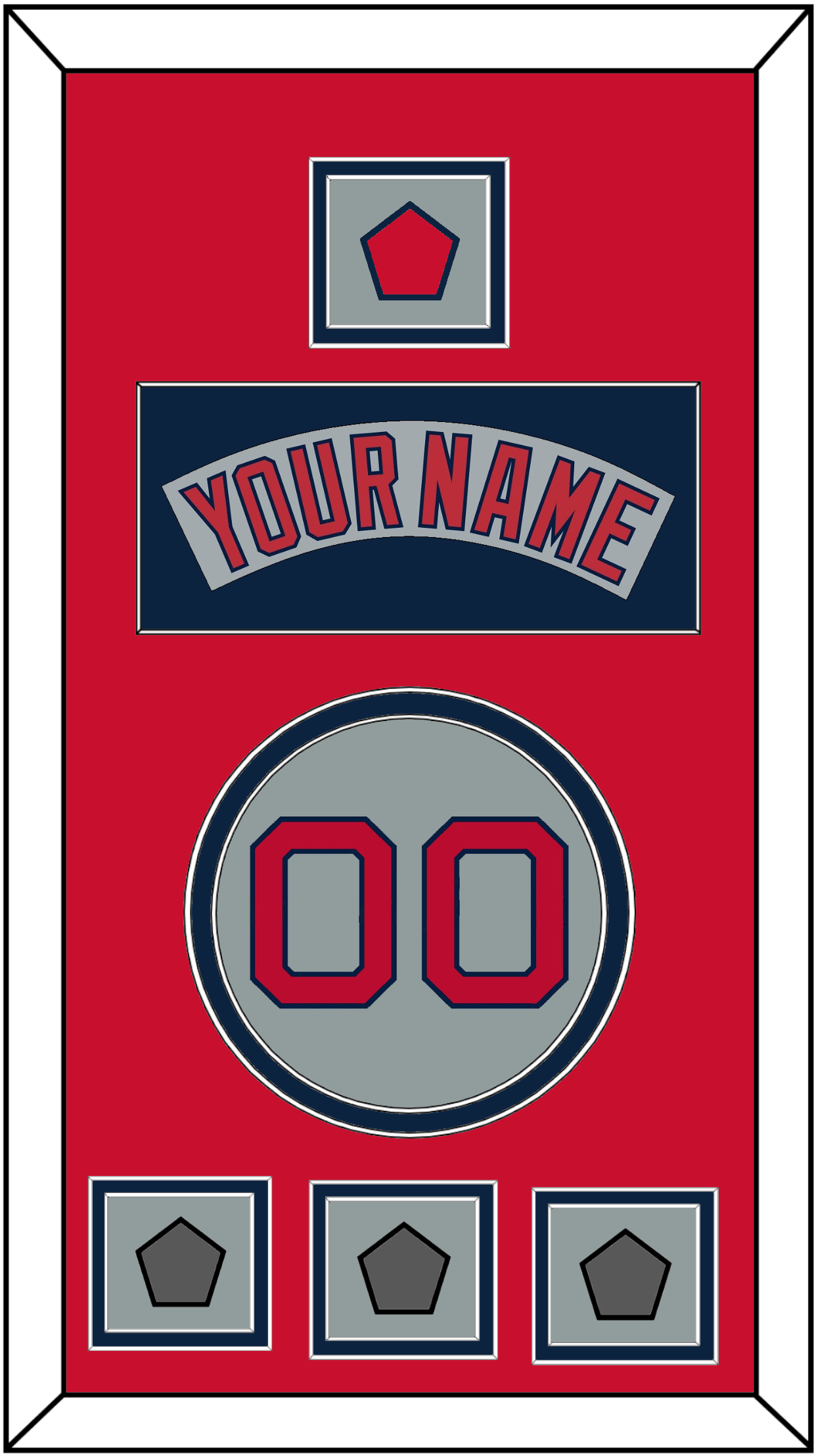 Boston Nameplate, Number, Logo Patch & Three World Series Champions Patches - Road Gray (1992-2008) - Signature Tier 3
