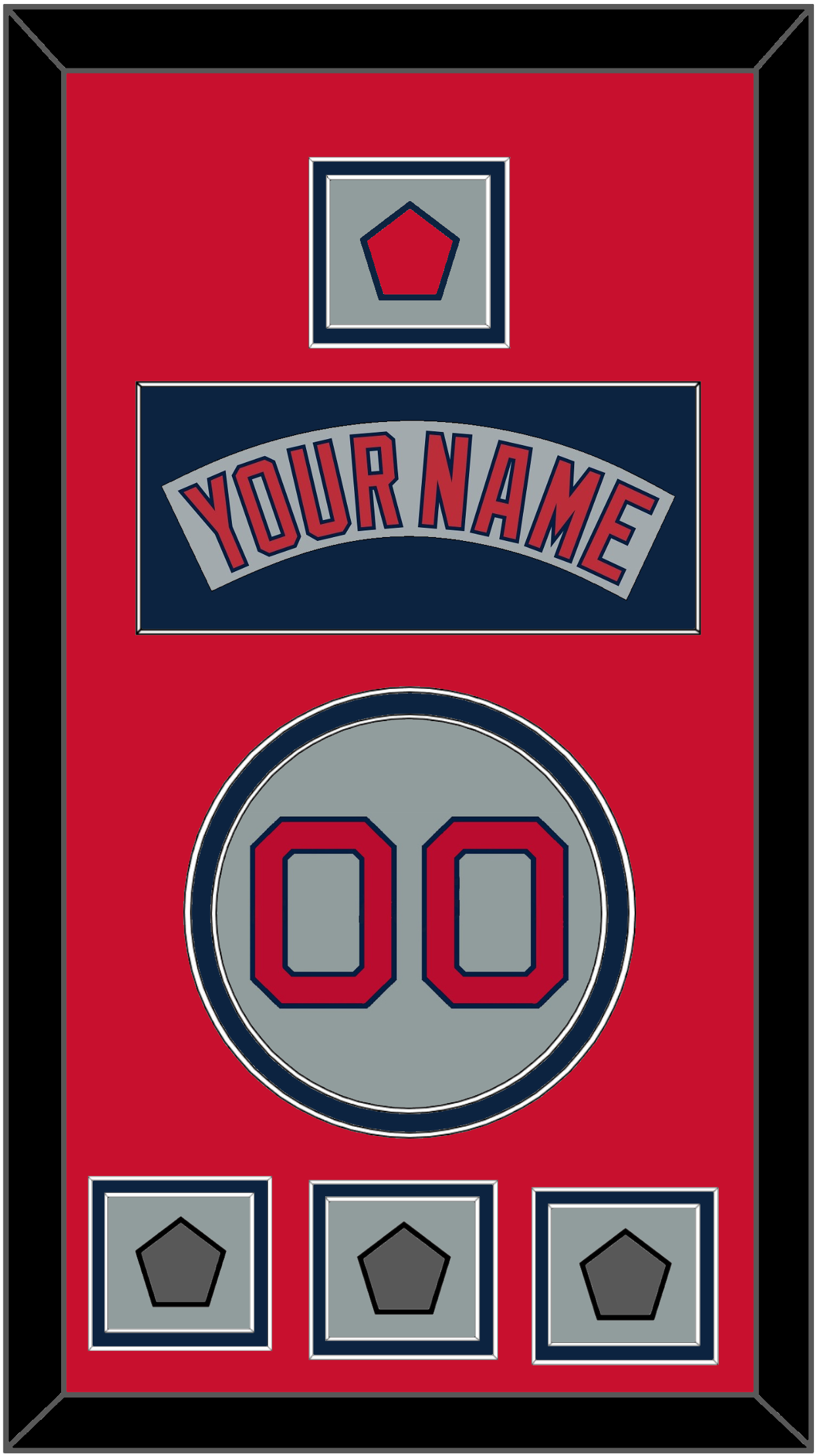 Boston Nameplate, Number, Logo Patch & Three World Series Champions Patches - Road Gray (1992-2008) - Signature Tier 3