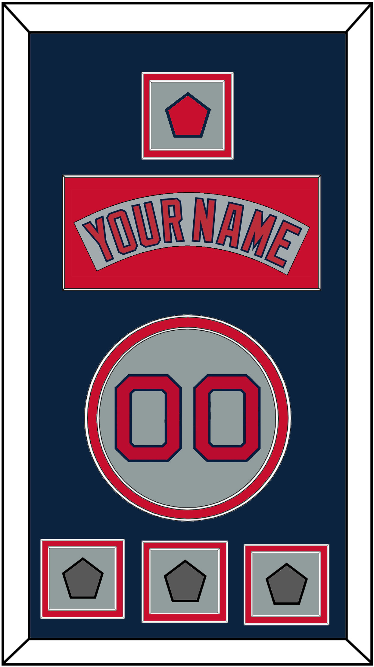 Boston Nameplate, Number, Logo Patch & Three World Series Champions Patches - Road Gray (1992-2008) - Signature Tier 4
