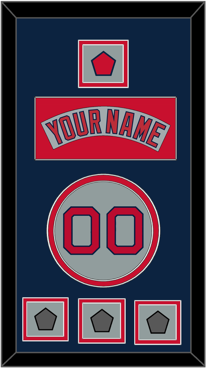 Boston Nameplate, Number, Logo Patch & Three World Series Champions Patches - Road Gray (1992-2008) - Signature Tier 4