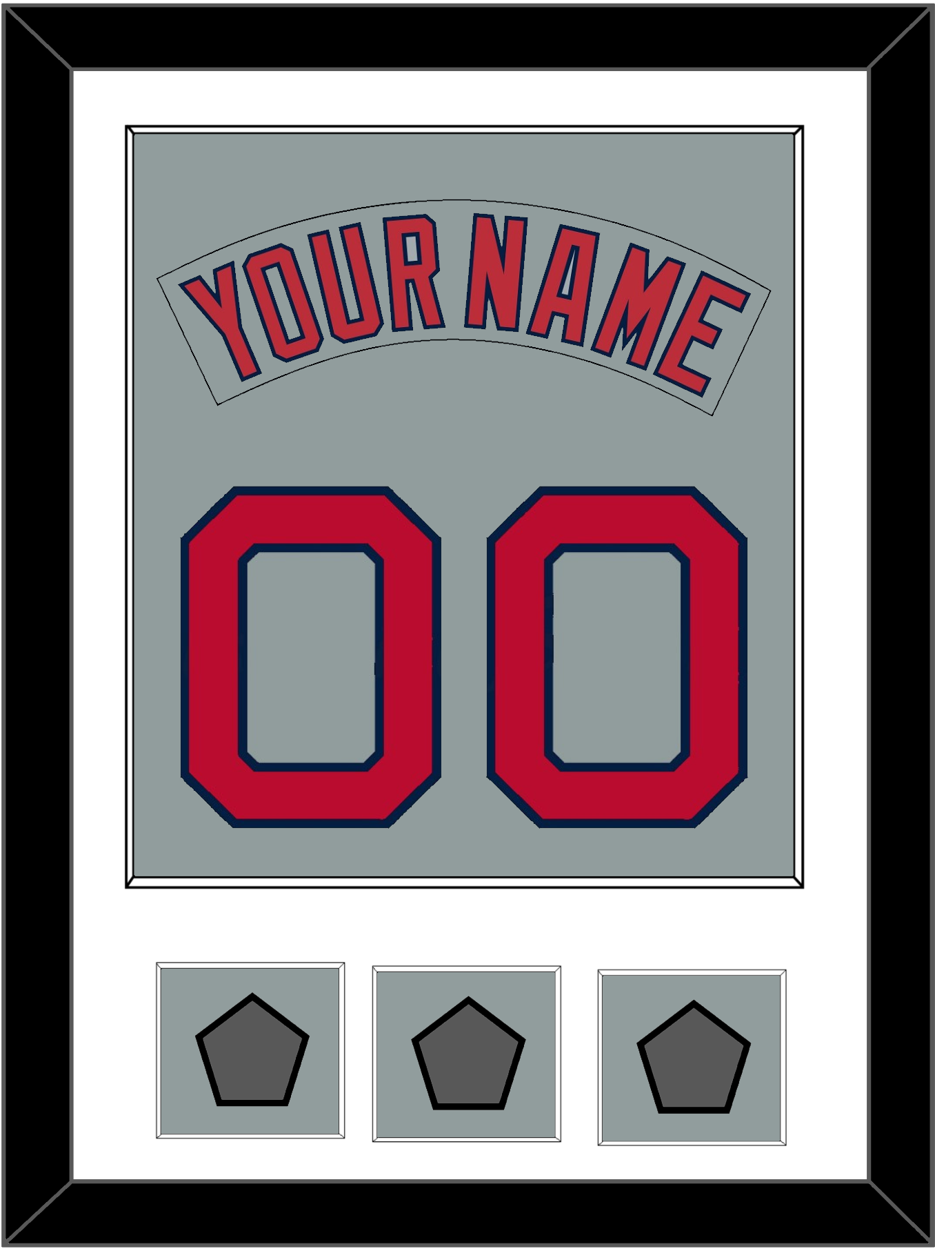 Boston Nameplate & Number (Back) Combined With 3 World Series Jersey Patches - Road Gray (1992-2008) - Essential Tier 1