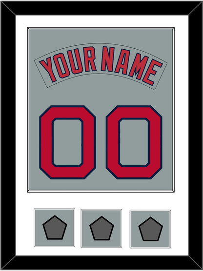 Boston Nameplate & Number (Back) Combined With 3 World Series Jersey Patches - Road Gray (1992-2008) - Essential Tier 1