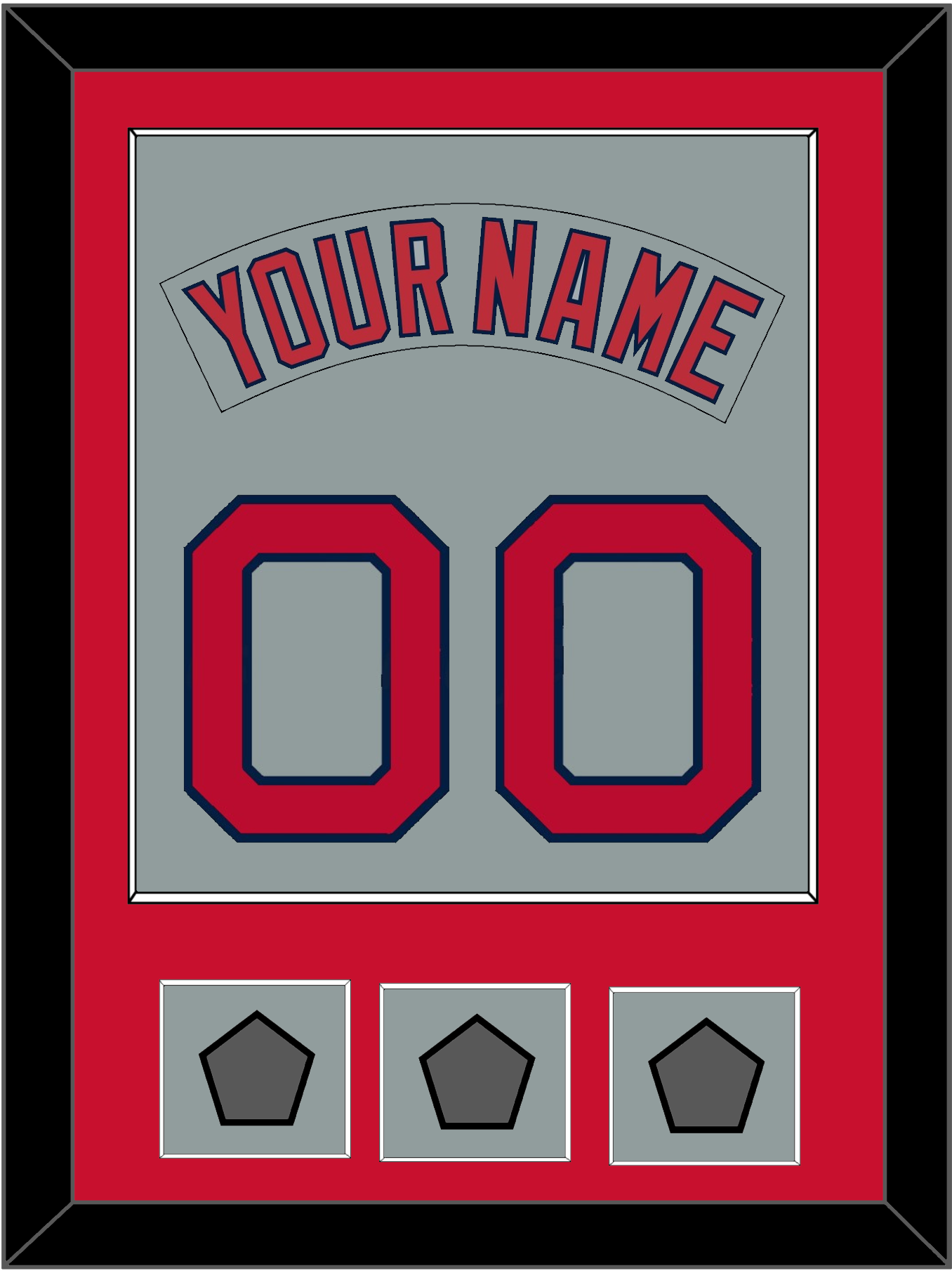 Boston Nameplate & Number (Back) Combined With 3 World Series Jersey Patches - Road Gray (1992-2008) - Essential Tier 2