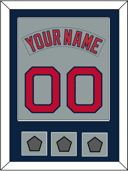 Boston Nameplate & Number (Back) Combined With 3 World Series Jersey Patches - Road Gray (1992-2008) - Essential Tier 3