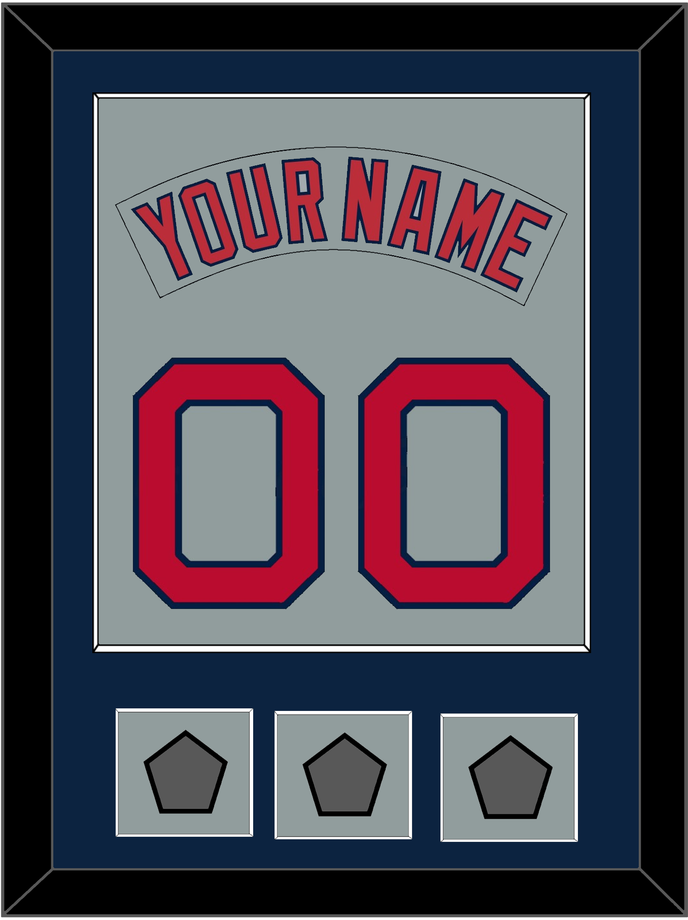 Boston Nameplate & Number (Back) Combined With 3 World Series Jersey Patches - Road Gray (1992-2008) - Essential Tier 3