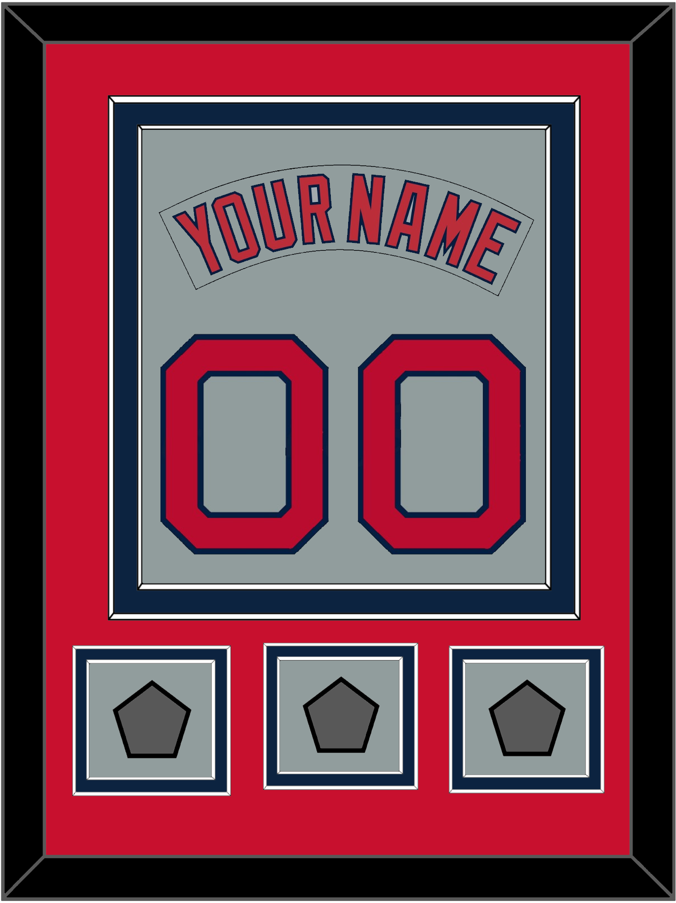 Boston Nameplate & Number (Back) Combined With 3 World Series Champions Patches - Road Gray (1992-2008) - Signature Tier 3
