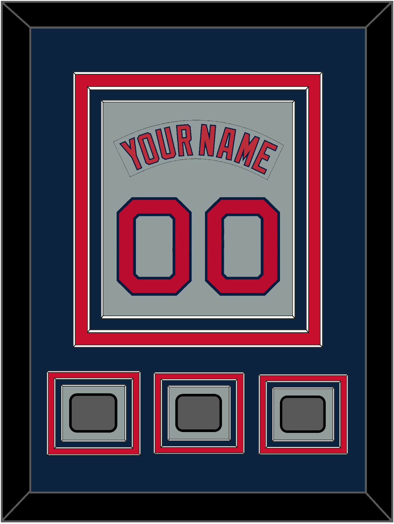 Boston Nameplate & Number (Back) Combined With Logo Patch & 3 World Series Champions Patches - Road Gray (1992-2008) - Premier Tier 3