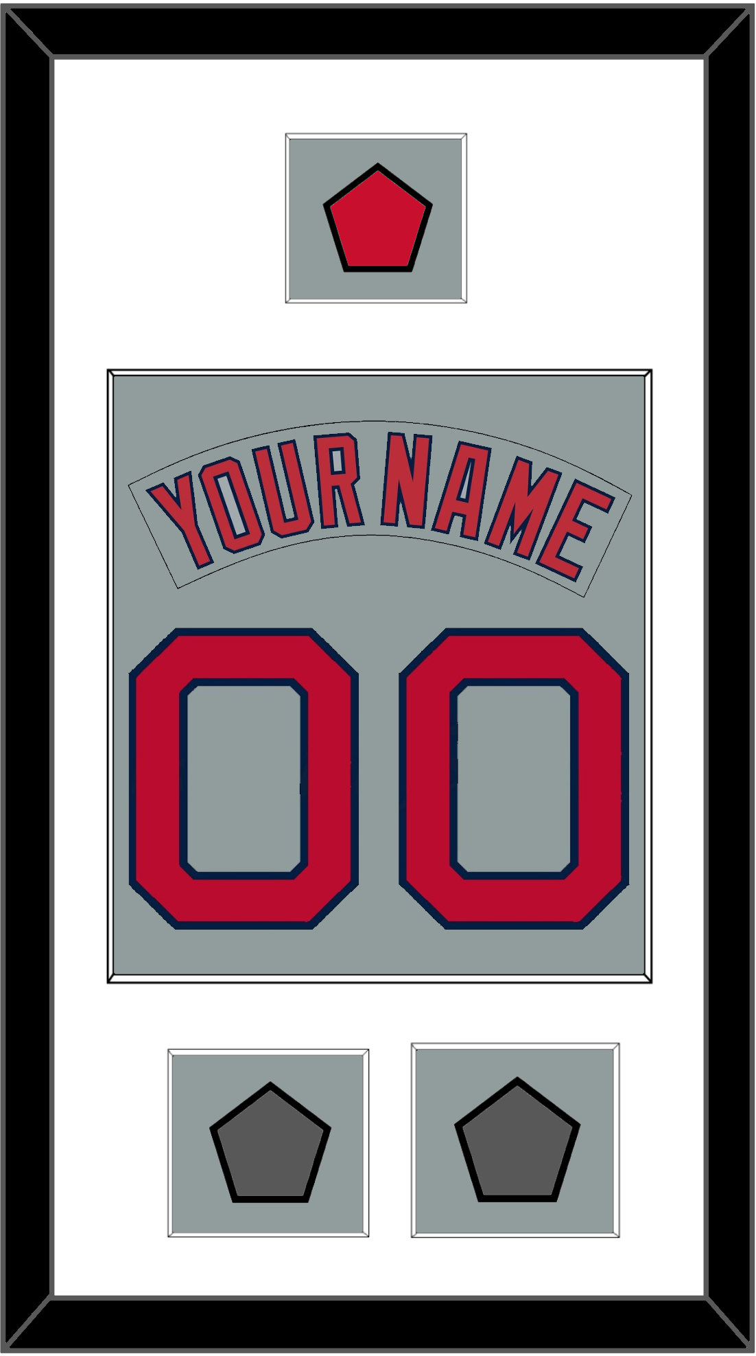 Boston Nameplate & Number (Back) Combined With Logo Patch & 2 World Series Champions Patches - Road Gray (1992-2008) - Essential Tier 1