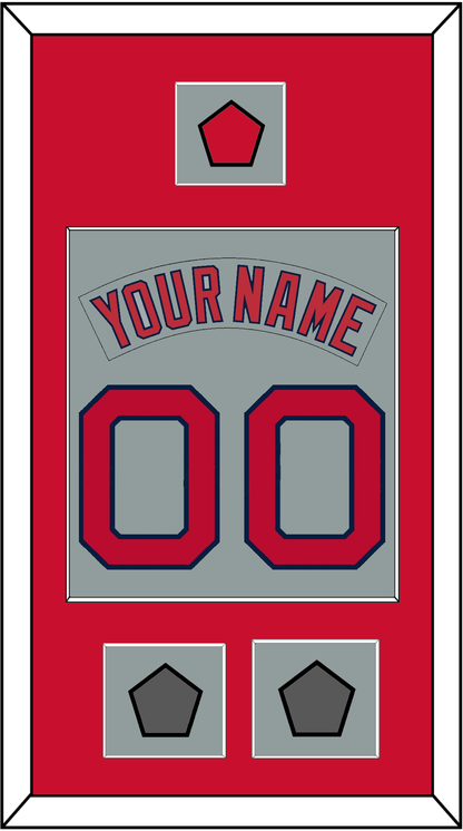Boston Nameplate & Number (Back) Combined With Logo Patch & 2 World Series Champions Patches - Road Gray (1992-2008) - Essential Tier 2