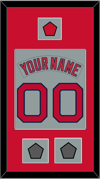 Boston Nameplate & Number (Back) Combined With Logo Patch & 2 World Series Jersey Patches - Road Gray (1992-2008) - Essential Tier 2