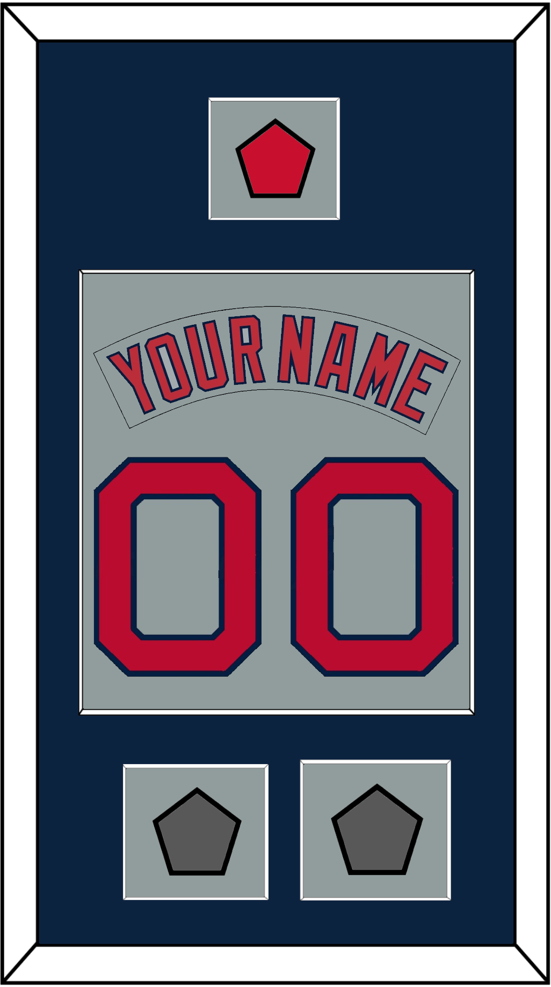 Boston Nameplate & Number (Back) Combined With Logo Patch & 2 World Series Champions Patches - Road Gray (1992-2008) - Essential Tier 3