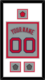 Boston Nameplate & Number (Back) Combined With Logo Patch & 2 World Series Champions Patches - Road Gray (1992-2008) - Double Mat 1