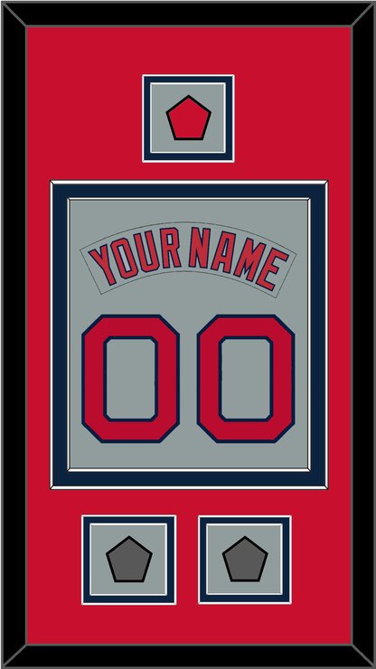 Boston Nameplate & Number (Back) Combined With Logo Patch & 2 World Series Champions Patches - Road Gray (1992-2008) - Signature Tier 3