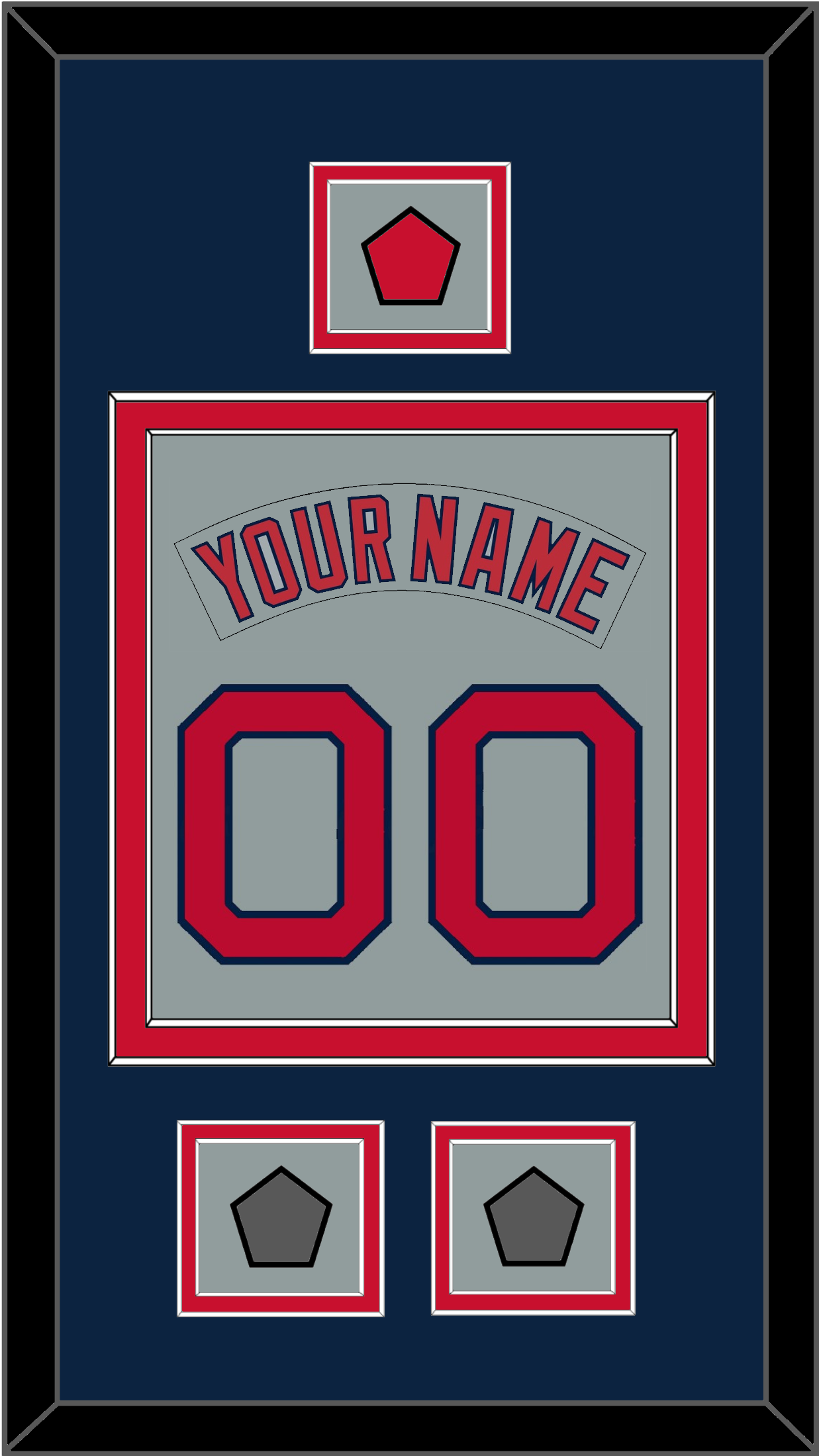 Boston Nameplate & Number (Back) Combined With Logo Patch & 2 World Series Champions Patches - Road Gray (1992-2008) - Signature Tier 4