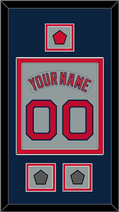Boston Nameplate & Number (Back) Combined With Logo Patch & 2 World Series Champions Patches - Road Gray (1992-2008) - Signature Tier 4