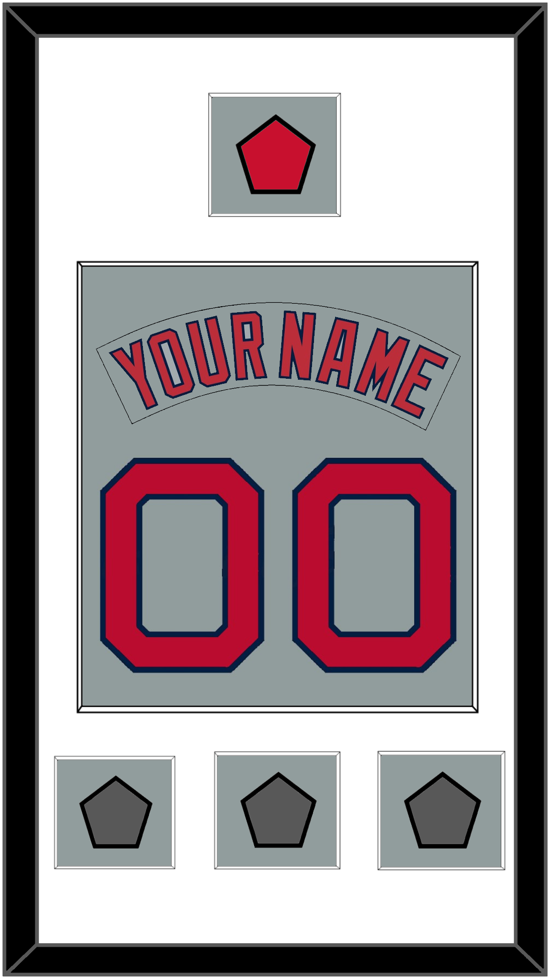 Boston Nameplate & Number (Back) Combined With Logo Patch & 3 World Series Champions Patches - Road Gray (1992-2008) - Essential Tier 1