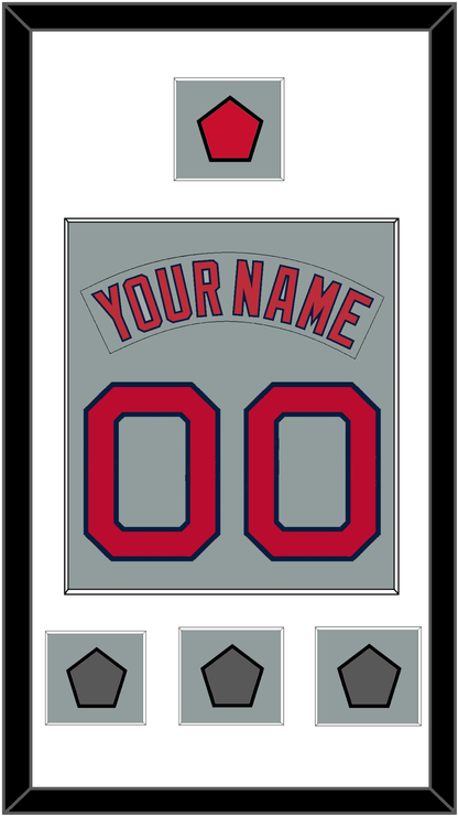 Boston Nameplate & Number (Back) Combined With Logo Patch & 3 World Series Champions Patches - Road Gray (1992-2008) - Essential Tier 1