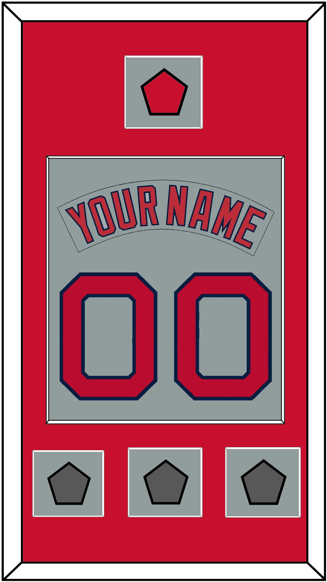 Boston Nameplate & Number (Back) Combined With Logo Patch & 3 World Series Jersey Patches - Road Gray (1992-2008) - Essential Tier 2