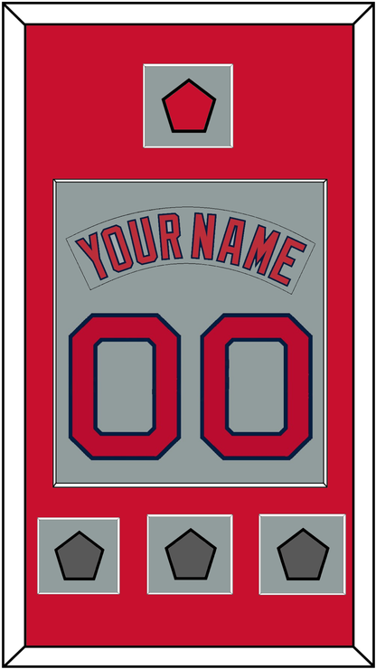 Boston Nameplate & Number (Back) Combined With Logo Patch & 3 World Series Jersey Patches - Road Gray (1992-2008) - Essential Tier 2