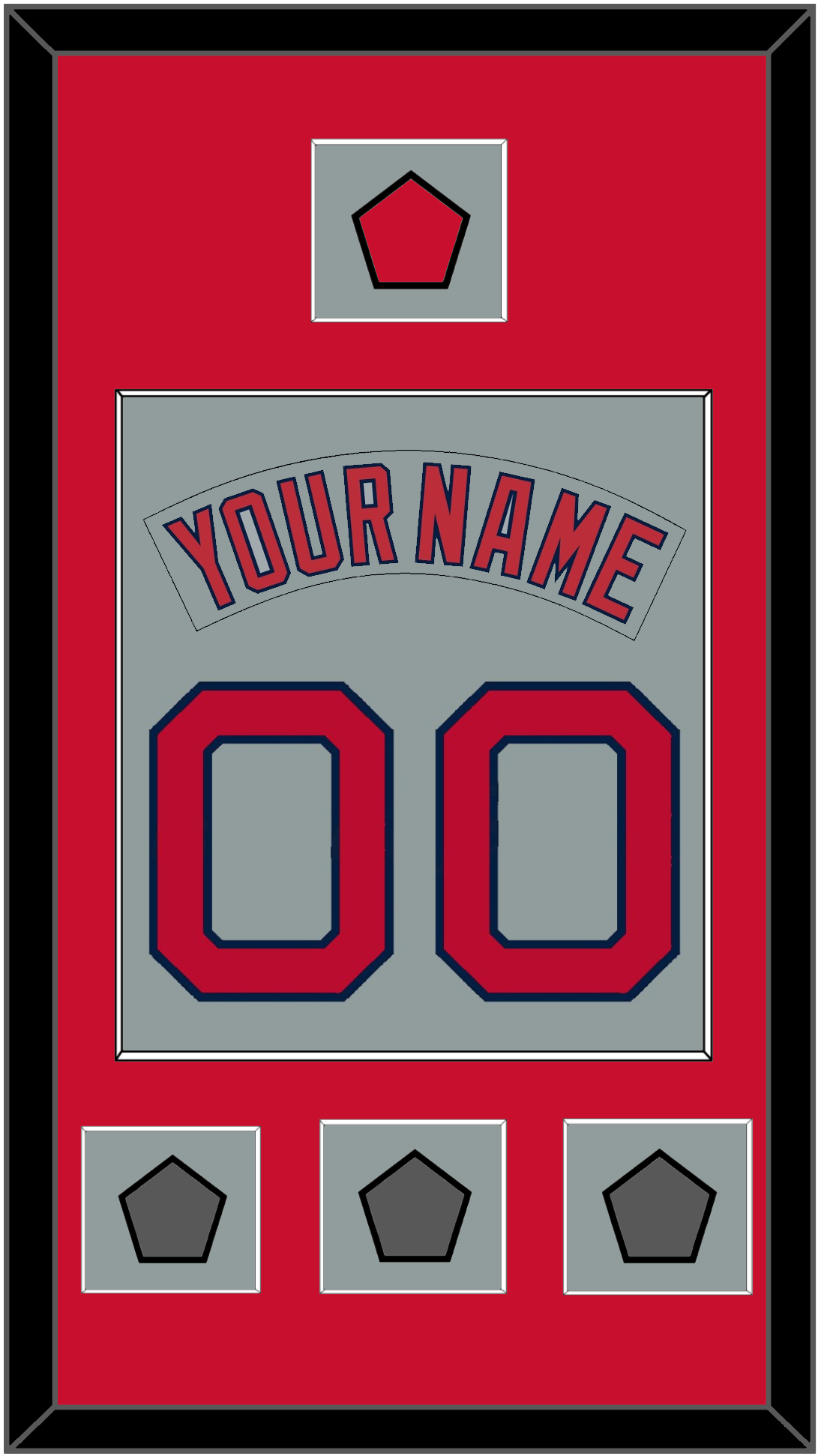 Boston Nameplate & Number (Back) Combined With Logo Patch & 3 World Series Champions Patches - Road Gray (1992-2008) - Essential Tier 2