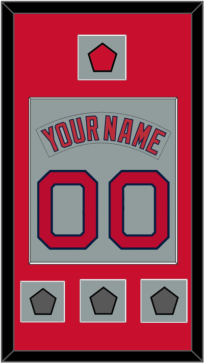 Boston Nameplate & Number (Back) Combined With Logo Patch & 3 World Series Champions Patches - Road Gray (1992-2008) - Essential Tier 2