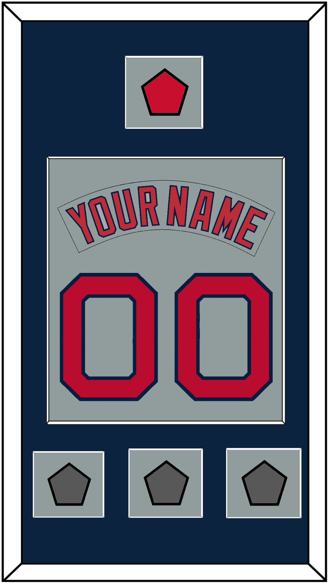 Boston Nameplate & Number (Back) Combined With Logo Patch & 3 World Series Champions Patches - Road Gray (1992-2008) - Essential Tier 3