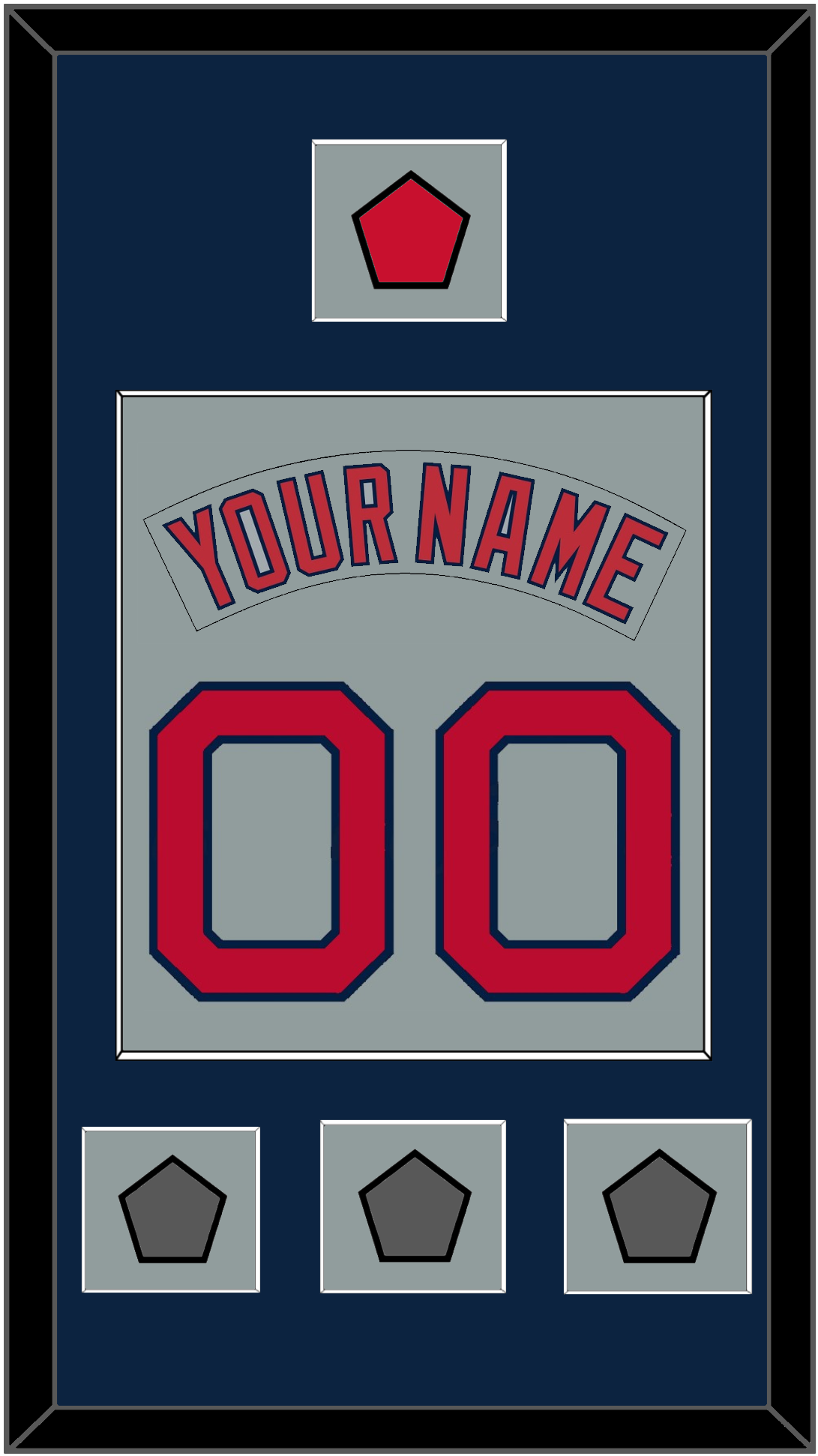 Boston Nameplate & Number (Back) Combined With Logo Patch & 3 World Series Jersey Patches - Road Gray (1992-2008) - Essential Tier 3