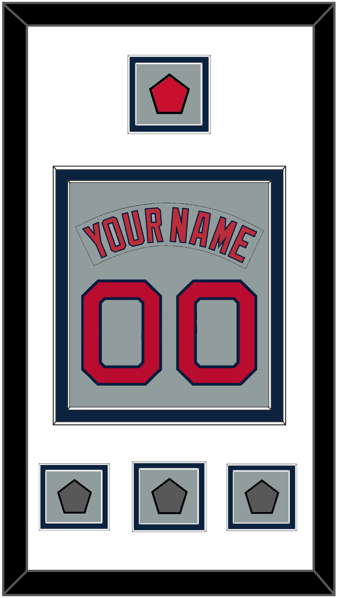 Boston Nameplate & Number (Back) Combined With Logo Patch & 3 World Series Champions Patches - Road Gray (1992-2008) - Signature Tier 2