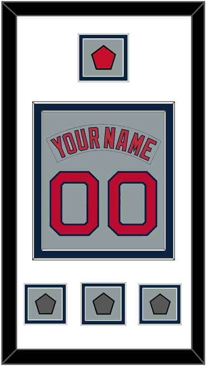 Boston Nameplate & Number (Back) Combined With Logo Patch & 3 World Series Champions Patches - Road Gray (1992-2008) - Signature Tier 2