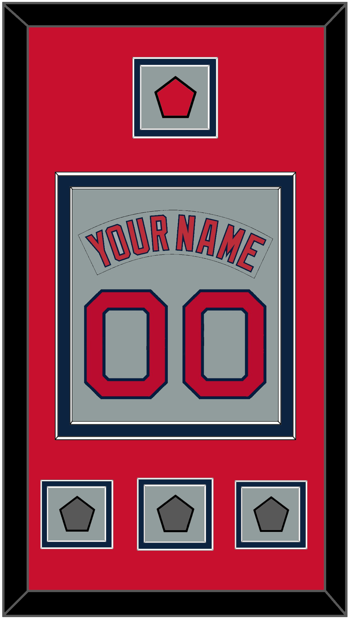 Boston Nameplate & Number (Back) Combined With Logo Patch & 3 World Series Jersey Patches - Road Gray (1992-2008) - Signature Tier 3