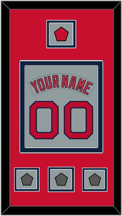 Boston Nameplate & Number (Back) Combined With Logo Patch & 3 World Series Jersey Patches - Road Gray (1992-2008) - Signature Tier 3