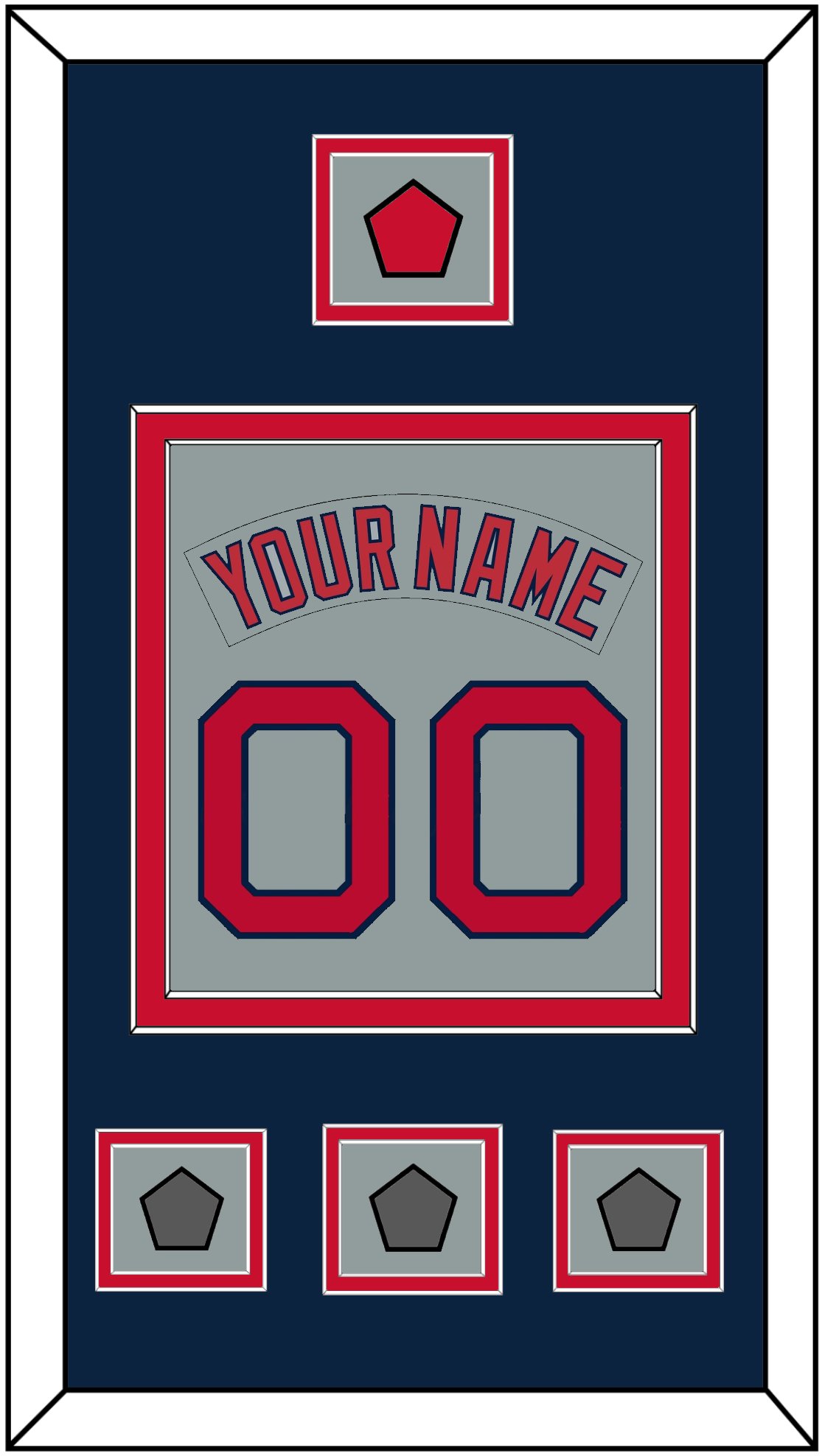 Boston Nameplate & Number (Back) Combined With Logo Patch & 3 World Series Champions Patches - Road Gray (1992-2008) - Signature Tier 4