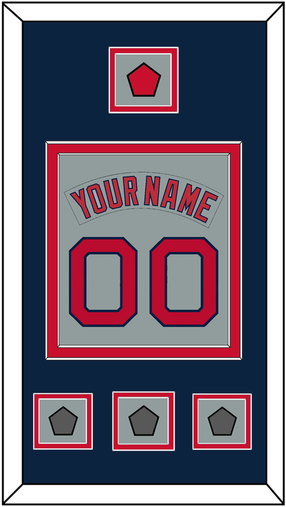 Boston Nameplate & Number (Back) Combined With Logo Patch & 3 World Series Champions Patches - Road Gray (1992-2008) - Signature Tier 4