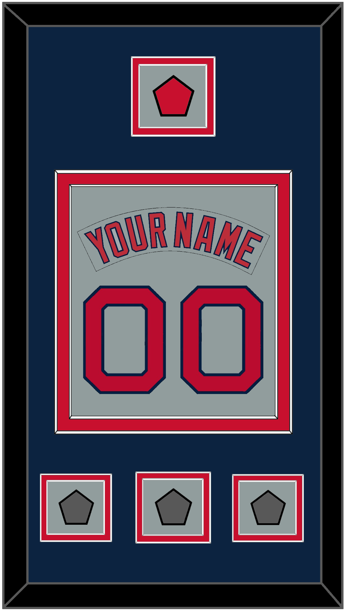 Boston Nameplate & Number (Back) Combined With Logo Patch & 3 World Series Champions Patches - Road Gray (1992-2008) - Signature Tier 4