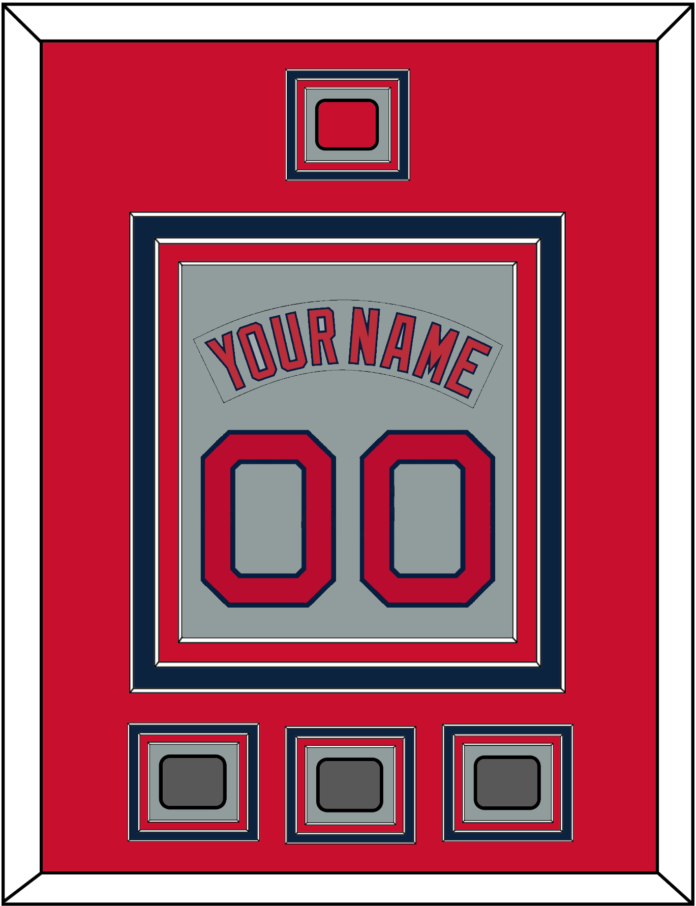 Boston Nameplate & Number (Back) Combined With Logo Patch & 3 World Series Jersey Patches - Road Gray (1992-2008) - Premier Tier 2