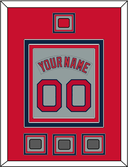 Boston Nameplate & Number (Back) Combined With Logo Patch & 3 World Series Jersey Patches - Road Gray (1992-2008) - Premier Tier 2
