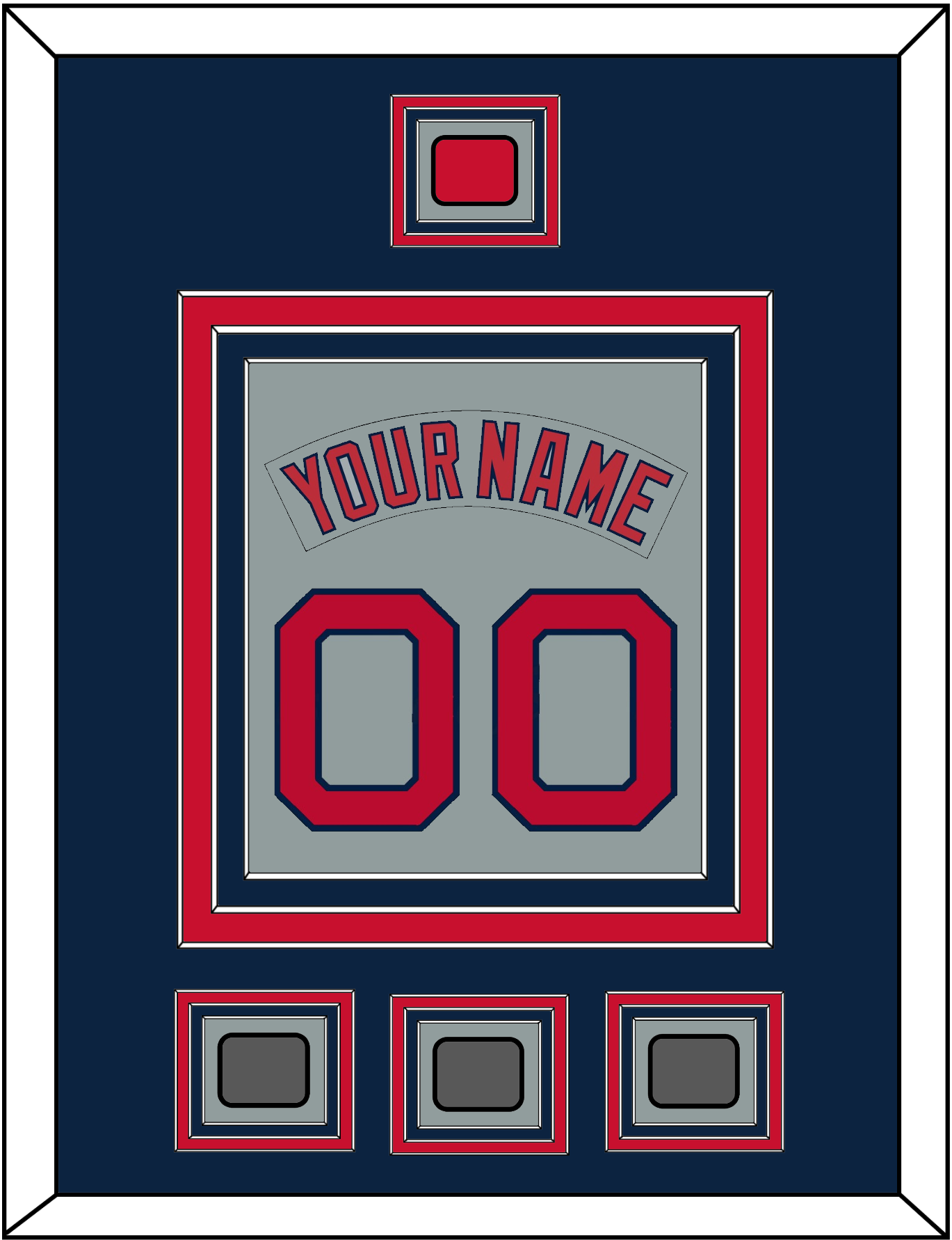 Boston Nameplate & Number (Back) Combined With Logo Patch & 3 World Series Jersey Patches - Road Gray (1992-2008) - Premier Tier 3