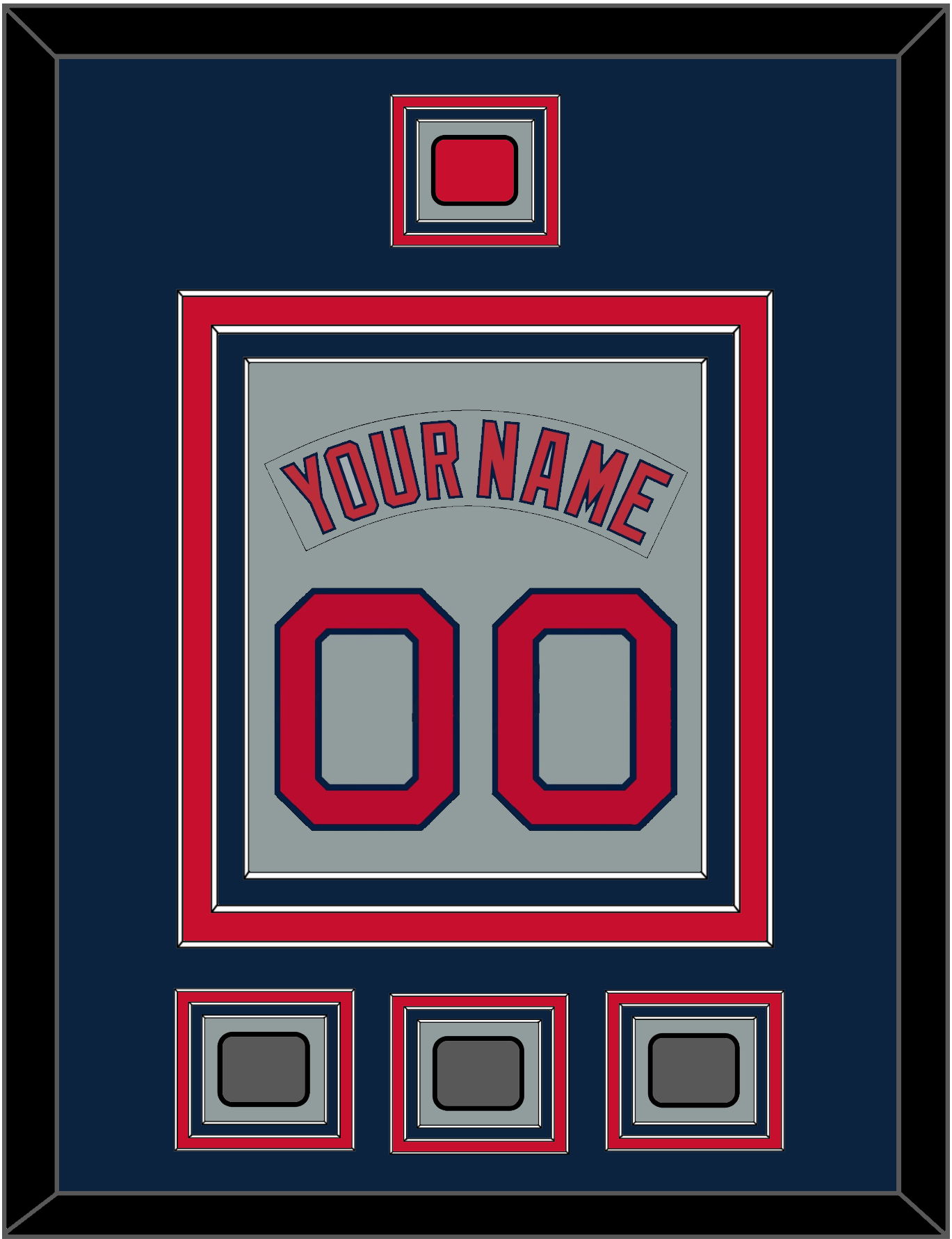 Boston Nameplate & Number (Back) Combined With Logo Patch & 3 World Series Jersey Patches - Road Gray (1992-2008) - Premier Tier 3