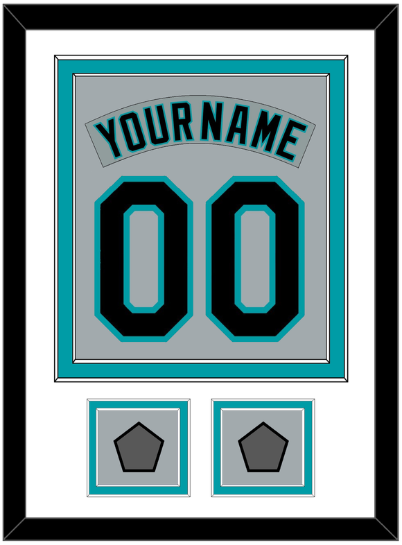 Florida Nameplate & Number Combined With 2 World Series Patches - Road Gray (1993-2001) - Double Mat 1