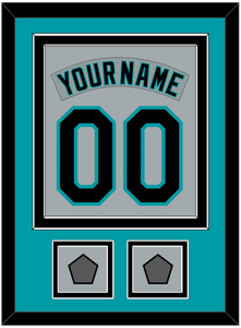 Florida Nameplate & Number Combined With 2 World Series Patches - Road Gray (1993-2001) - Double Mat 2