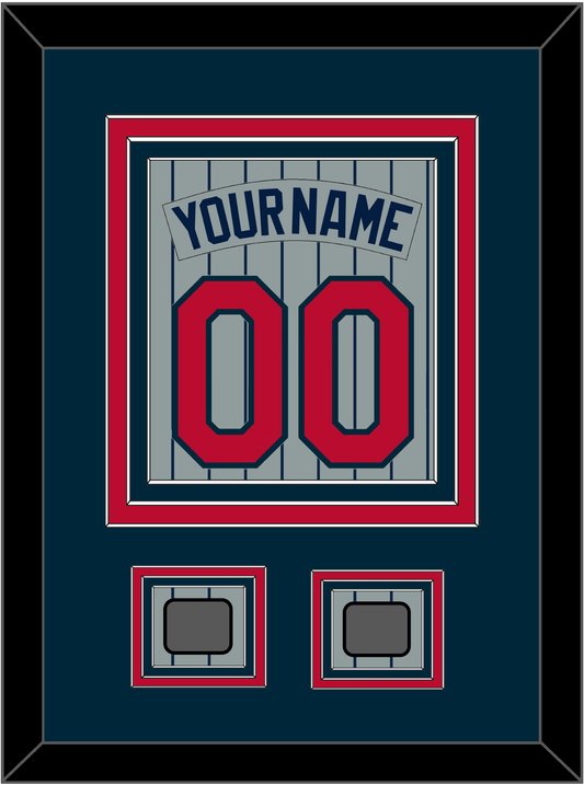Minnesota Nameplate, Number & 2 World Series Patches - Road Gray Pinstripes (1987-2009) - Premier Tier 2
